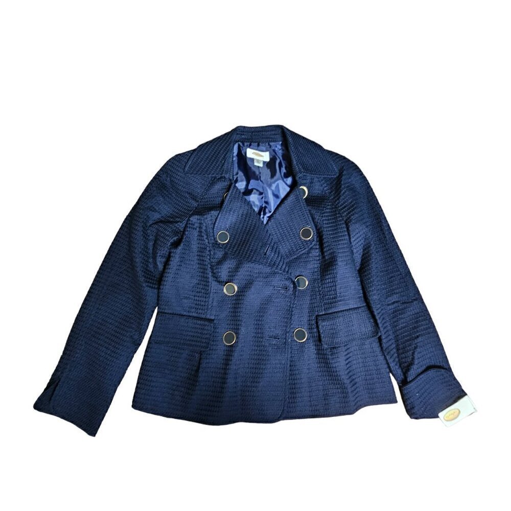 Talbots Double Breasted Waffle‎ Textured Blazer Jacket Womens 4 Navy Lined NWT